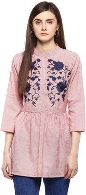 Bhama COUTURE Casual 3/4 Sleeve Embroidered Women Pink Top