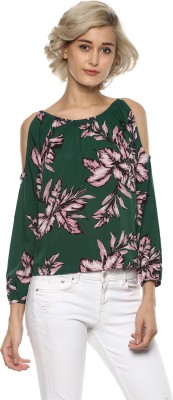 HARPA Casual 3/4 Sleeve Floral Print Women Green Top