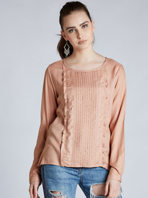 HARPA Casual Full Sleeve Solid Women Beige Top