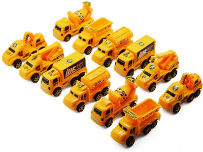

ClueSteps Vehicle Push & Pull Along Toys Construction trucks Set of 12 PCS(Yellow)