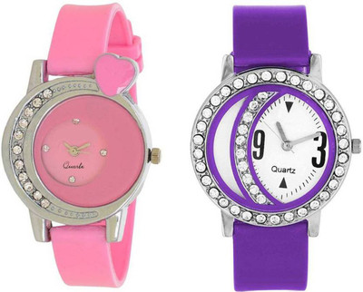

Swadesi Stuff Doamond Stuuded pink & purple color cute stylish watch combo of 2 watches 00120 Watch - For Women