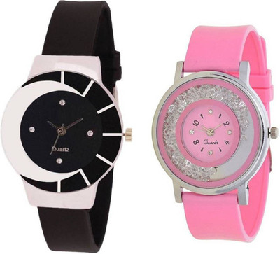 

Swadesi Stuff Premium Quality stylish cute pink & black color combo of 2 watches Watch - For Women