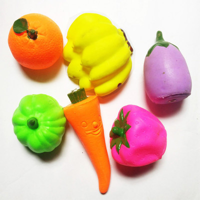 

GurujiSales Squeeze Toys Fruits & Vegetables 6 Pieces Set (Colors and Shapes may Vary) Rattle(Red, Yellow, Green, Orange)