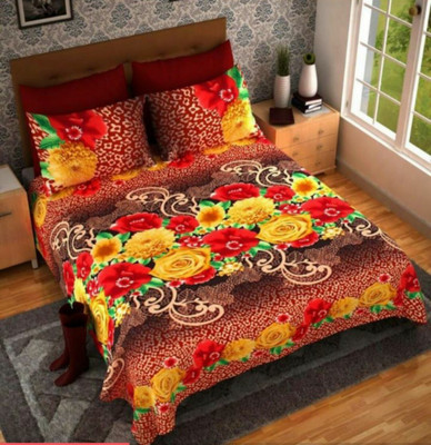 R.K.IMPEX 144 TC Polycotton Double Floral Flat Bedsheet(Pack of 3, Red)