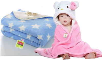 

Brandonn Printed  Hooded Baby Blanket(Polyester, Pink,Blue