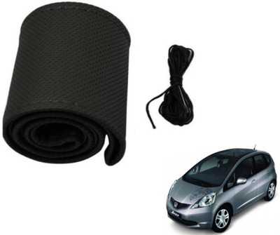 MOCKHE Hand Stiched Steering Cover For Honda Jazz(Black, Leatherite)