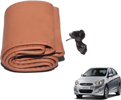 MOCKHE Hand Stiched Steering Cover For Hyundai Fluidic Verna(Tan, Leatherite)