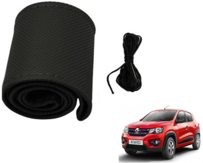 MOCKHE Hand Stiched Steering Cover For Renault Kwid(Black, Leatherite)