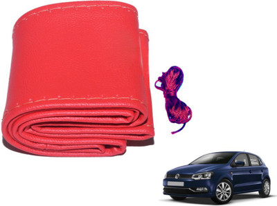 MOCKHE Hand Stiched Steering Cover For Volkswagen Polo(Red, Leatherite)
