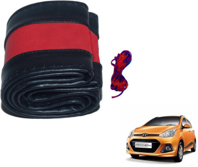 MOCKHE Hand Stiched Steering Cover For Hyundai Grand i10(Black, Red, Leatherite)