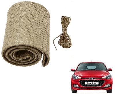 MOCKHE Hand Stiched Steering Cover For Hyundai Elite i20(Beige, Leatherite)