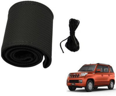 MOCKHE Hand Stiched Steering Cover For Mahindra TUV-300(Black, Leatherite)