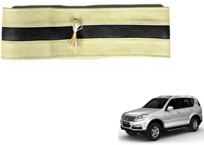 MOCKHE Hand Stiched Steering Cover For SsangYong Rexton(Beige, Black, Leatherite)