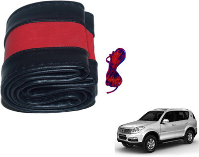 MOCKHE Hand Stiched Steering Cover For SsangYong Rexton(Black, Red, Leatherite)