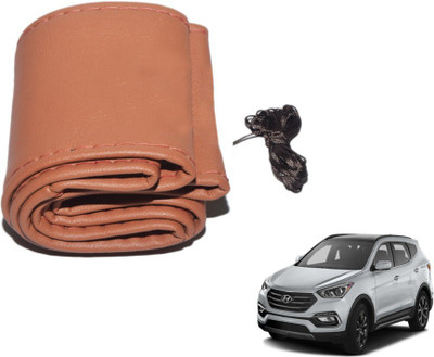 MOCKHE Hand Stiched Steering Cover For Hyundai SantaFe(Tan, Leatherite)