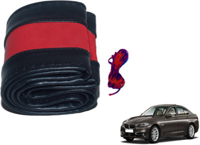 MOCKHE Hand Stiched Steering Cover For BMW 5 Series(Black, Red, Leatherite)