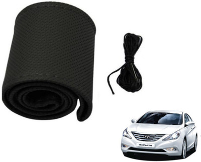 MOCKHE Hand Stiched Steering Cover For Hyundai Sonata(Black, Leatherite)