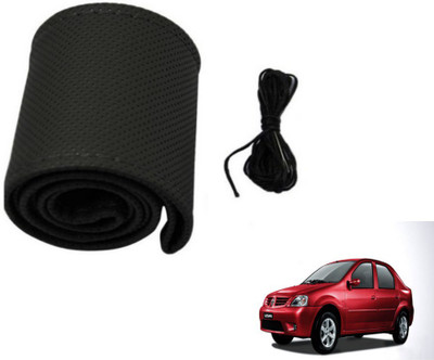 MOCKHE Hand Stiched Steering Cover For Mahindra Logan(Black, Leatherite)