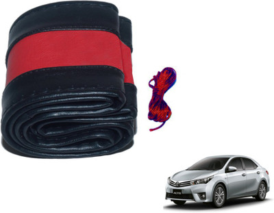 MOCKHE Hand Stiched Steering Cover For Toyota Altis(Black, Red, Leatherite)