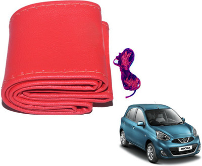 MOCKHE Hand Stiched Steering Cover For Nissan Micra(Red, Leatherite)