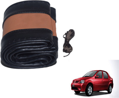 MOCKHE Hand Stiched Steering Cover For Mahindra Logan(Black, Tan, Leatherite)