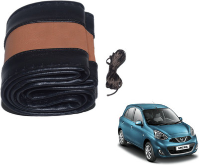MOCKHE Hand Stiched Steering Cover For Nissan Micra(Black, Tan, Leatherite)