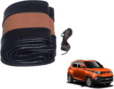 MOCKHE Hand Stiched Steering Cover For Mahindra KUV 100(Black, Tan, Leatherite)