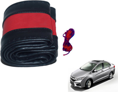 MOCKHE Hand Stiched Steering Cover For Honda City(Black, Red, Leatherite)