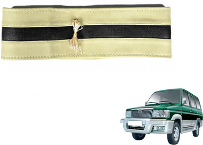 MOCKHE Hand Stiched Steering Cover For Toyota Qualis(Beige, Black, Leatherite)