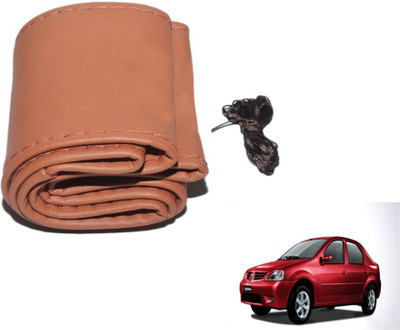 MOCKHE Hand Stiched Steering Cover For Mahindra Logan(Tan, Leatherite)