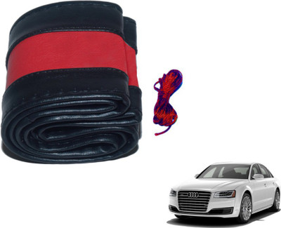 MOCKHE Hand Stiched Steering Cover For Audi A8(Black, Red, Leatherite)