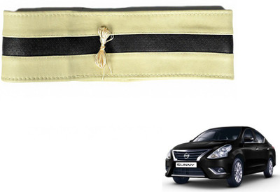MOCKHE Hand Stiched Steering Cover For Nissan Sunny(Beige, Black, Leatherite)