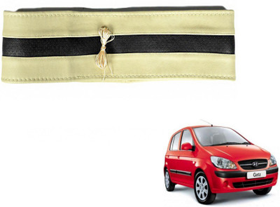 MOCKHE Hand Stiched Steering Cover For Hyundai Getz(Beige, Black, Leatherite)