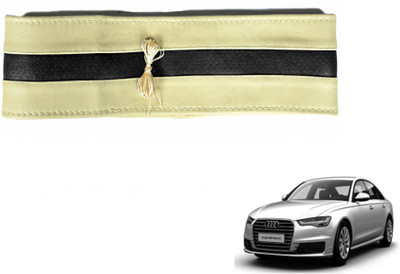MOCKHE Hand Stiched Steering Cover For Audi A6(Beige, Black, Leatherite)