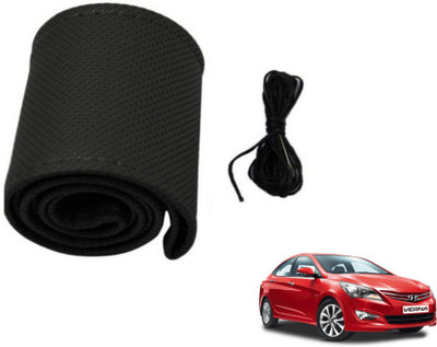 MOCKHE Hand Stiched Steering Cover For Hyundai Verna(Black, Leatherite)
