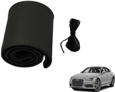 MOCKHE Hand Stiched Steering Cover For Audi A7(Black, Leatherite)