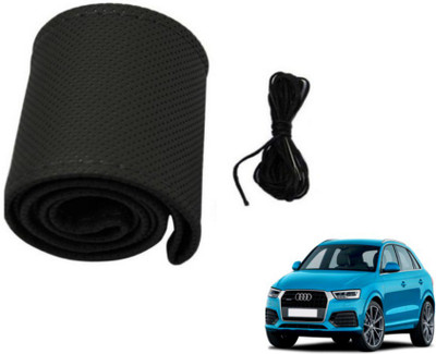 MOCKHE Hand Stiched Steering Cover For Audi Q3(Black, Leatherite)