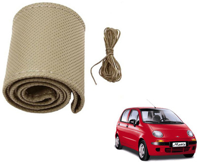 MOCKHE Hand Stiched Steering Cover For Daewoo Matiz(Beige, Leatherite)