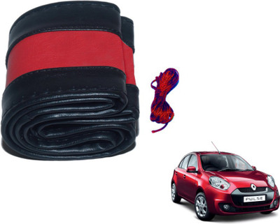 MOCKHE Hand Stiched Steering Cover For Renault Pulse(Black, Red, Leatherite)