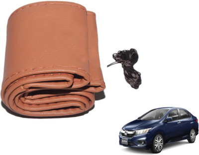 MOCKHE Hand Stiched Steering Cover For Honda New City(Tan, Leatherite)