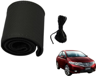 MOCKHE Hand Stiched Steering Cover For Honda City(Black, Leatherite)