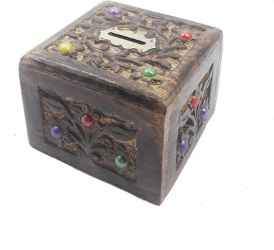 

OnlinePurchas Small wooden square coin bank Coin Bank(Multicolor)
