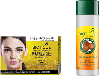 

BIOTIQUE BIO Gold Radiance Facial Kit, Bio Sandalwood Ultra Soothing Face Lotion 50+ SPF UVA/UVB Sunscreen(Set of 2)