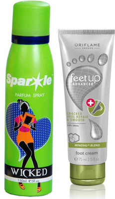 

Oriflame Sweden Feet Up Advance Cracked Heel Cream 75ml ( 33027 ) With one sparkle perfume spray 150 ml(Set of 2)