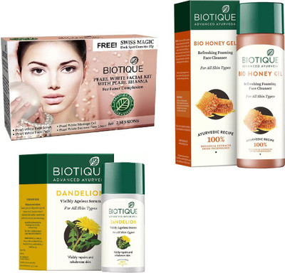 

BIOTIQUE BIO Bio Pearl White Facial Kit, Bio Dandelion Ageless Lightening Serum, Bio Pineapple Oil Control Face Cleanser For Normal To Oil Skin(Set of 3)