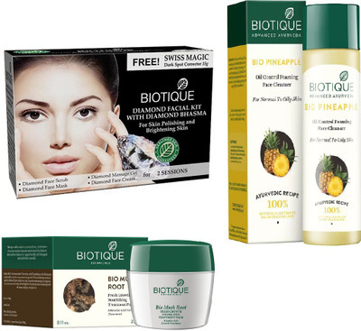 

BIOTIQUE BIO Bio Diamond Facial Kit, Pineapple Oil Control Face Cleanser For Normal To Oil Skin, Bio Musk Root Treatment Pack(Set of 3)