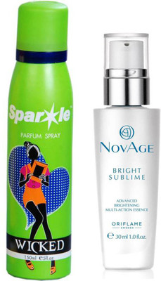 

Oriflame Sweden NovAge Bright Sublime Advanced Brightening Multi-action Essence 30ml (32805) With one sparkle perfume spray 150 ml(Set of 2)