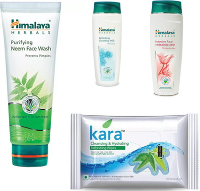

Himalaya Purifying Neem Face Wash, Refreshing Cleansing Milk, intensive face moisturzing lotion, skin care wipes(Set of 4)
