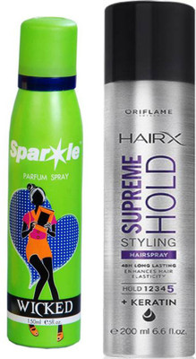 

Oriflame Sweden HairX Supreme Hold Styling Hairspray 200ml (30551) With one sparkle perfume spray 150 ml(Set of 2)
