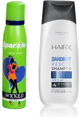 

Oriflame Sweden HairX Dandruff Rescue Shampoo 250ml (26680) With one sparkle perfume spray 150 ml(Set of 2)